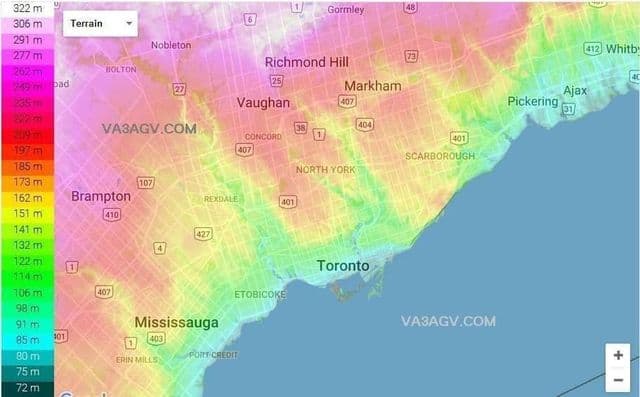 Mapa wysokościowa Toronto