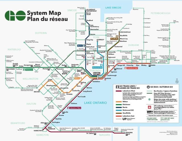 Mapa stacji kolejowych Toronto