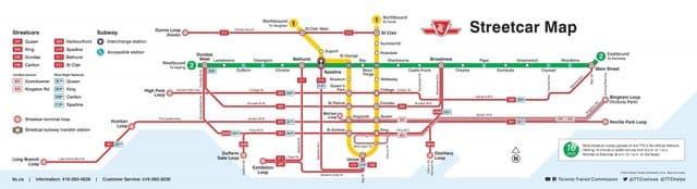 Mapa stacji tramwajowych Toronto